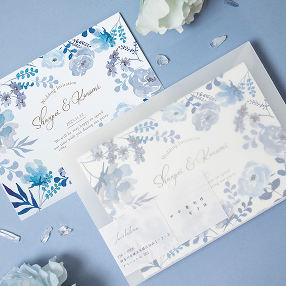 タブナイ　コマフィル　集合　招待状 招待状手作りの新しいカタチ「fitau」｜ウォーターブルーム A_ブルー[A